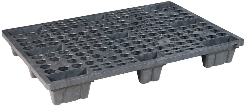 Kunststoffpalette, durchbrochen., recycled, BxTxH 1200x800x145 mm, Traglast stat. 3500 kg/dyn. 1200 kg, 9 Füße, ohne Rand, Farbe anthrazit, VE 4 Stück