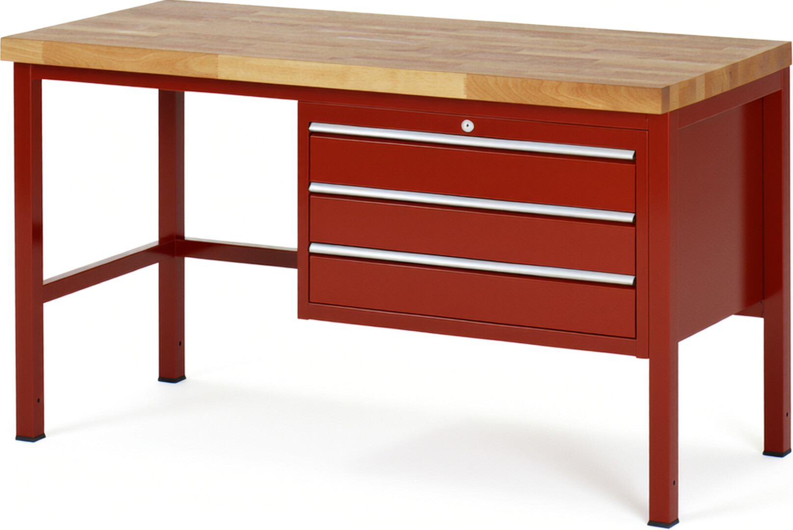 RAU Werkbank rot - Breite 150 cm - Tiefe 70 cm - Höhe 84 cm - Buche-Massiv Arbeitsplatte 40 mm