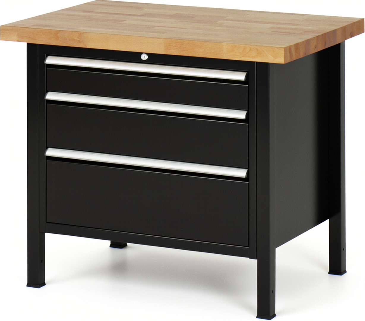 RAU Werkbank schwarz - Breite 100 cm - Tiefe 70 cm - Höhe 84 cm - Buche-Massiv Arbeitsplatte 40 mm