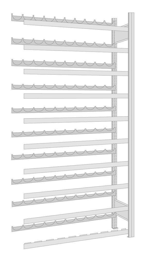 Weinflaschen-Steckregal, Anbaufeld, BxTxH 1005x300x2000 mm, Kapazität 90 Flaschen, 10 Lagerebenen