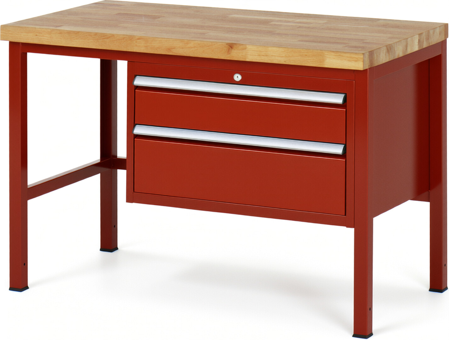 Werkbank Modell 8223 rot, BxTxH 1250x700x840 mm,  Buche-Massiv Arbeitsplatte 40 mm,  2 Schubladen mit  Auszug 90 %