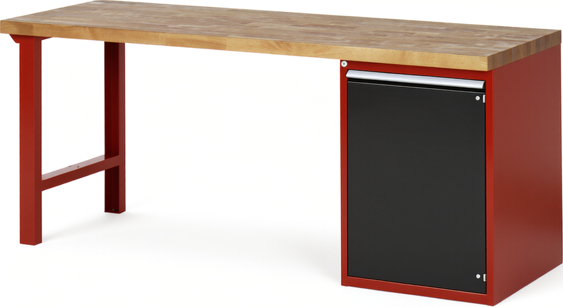 Werkbank Modell 7501 rot - schwarz, BxTxH 2000x700x890 mm,  Buche-Massiv Arbeitsplatte 40 mm