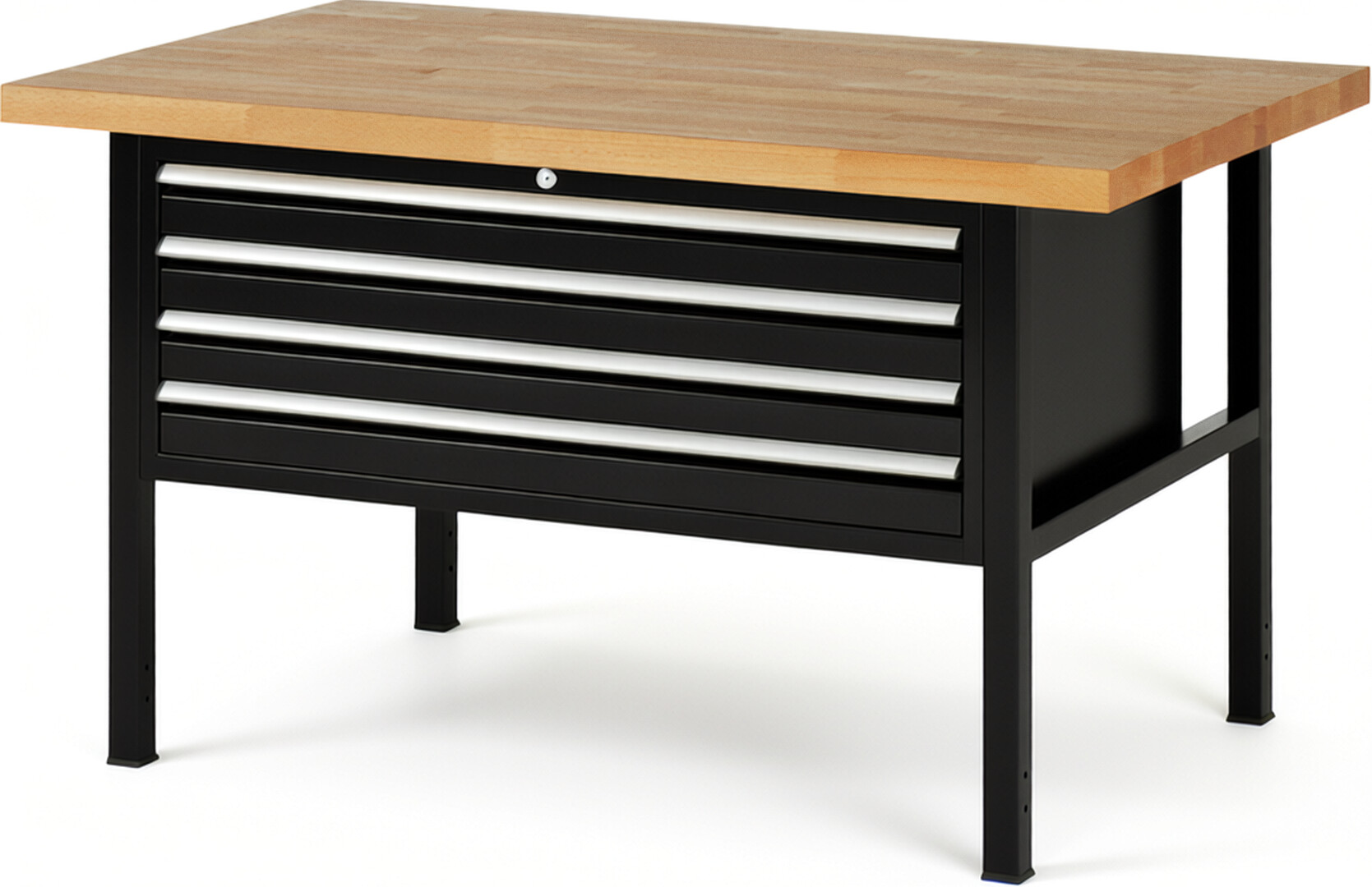 RAU Werkbank schwarz - Breite 150 cm - Tiefe 90 cm - Höhe 84 cm - Buche-Massiv Arbeitsplatte 40 mm