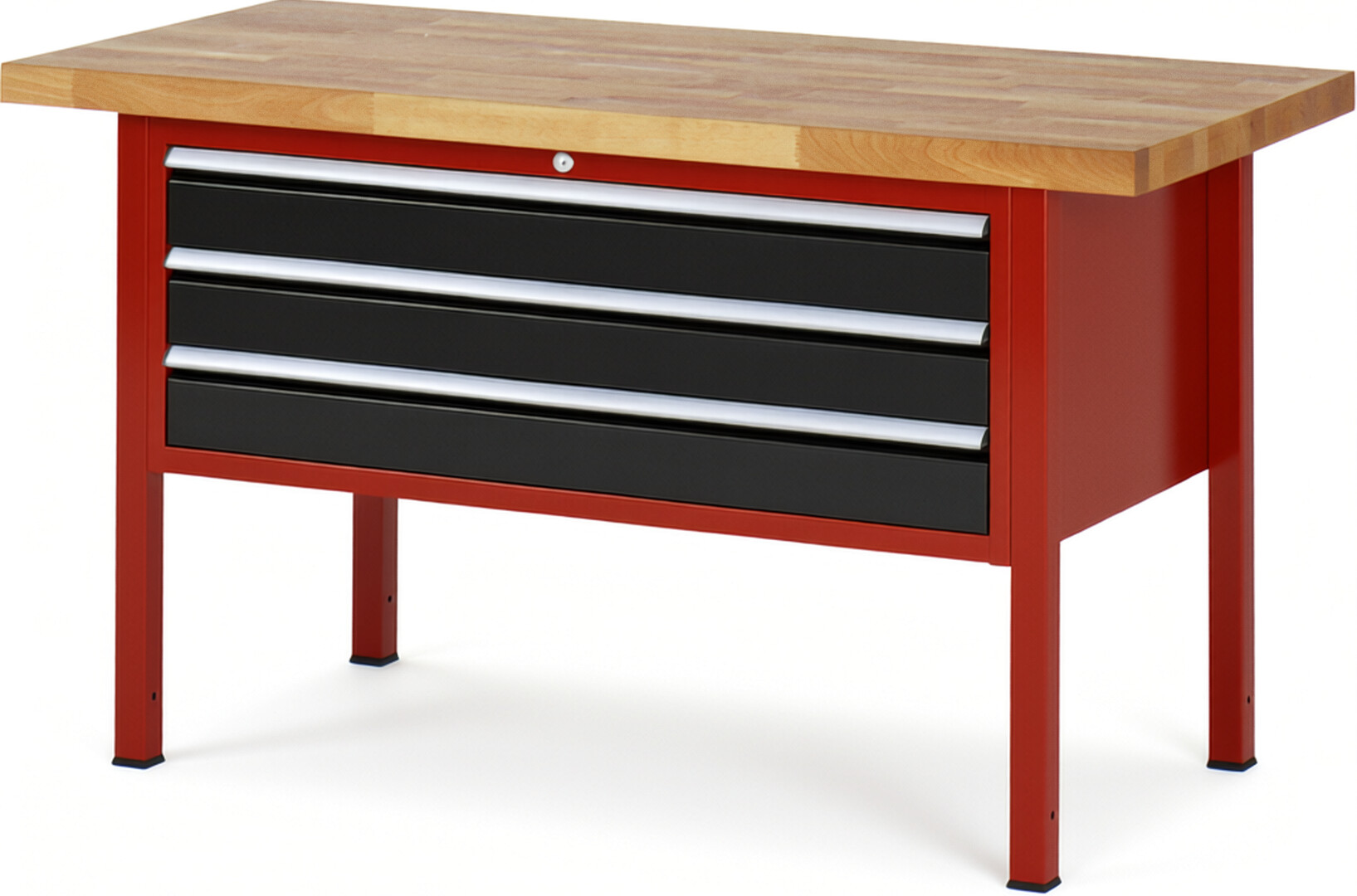 Werkbank Modell 8327 rot - schwarz, BxTxH 1500x700x840-1040 mm,  Buche-Massiv Arbeitsplatte 40 mm,  3 Schubladen mit  Auszug 90 %