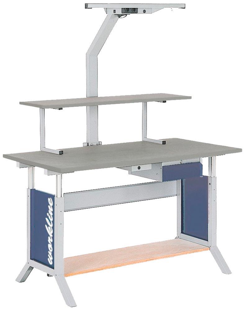 Steharbeitsplatz, Arbeitsplatzsystem, Spankern-Platte melaminharzbesch., BxTxH 1500x750x735-1100 mm, Höhenverst. per Klemmfeststell., 1 Aufbaugestell, RAL 7035/501