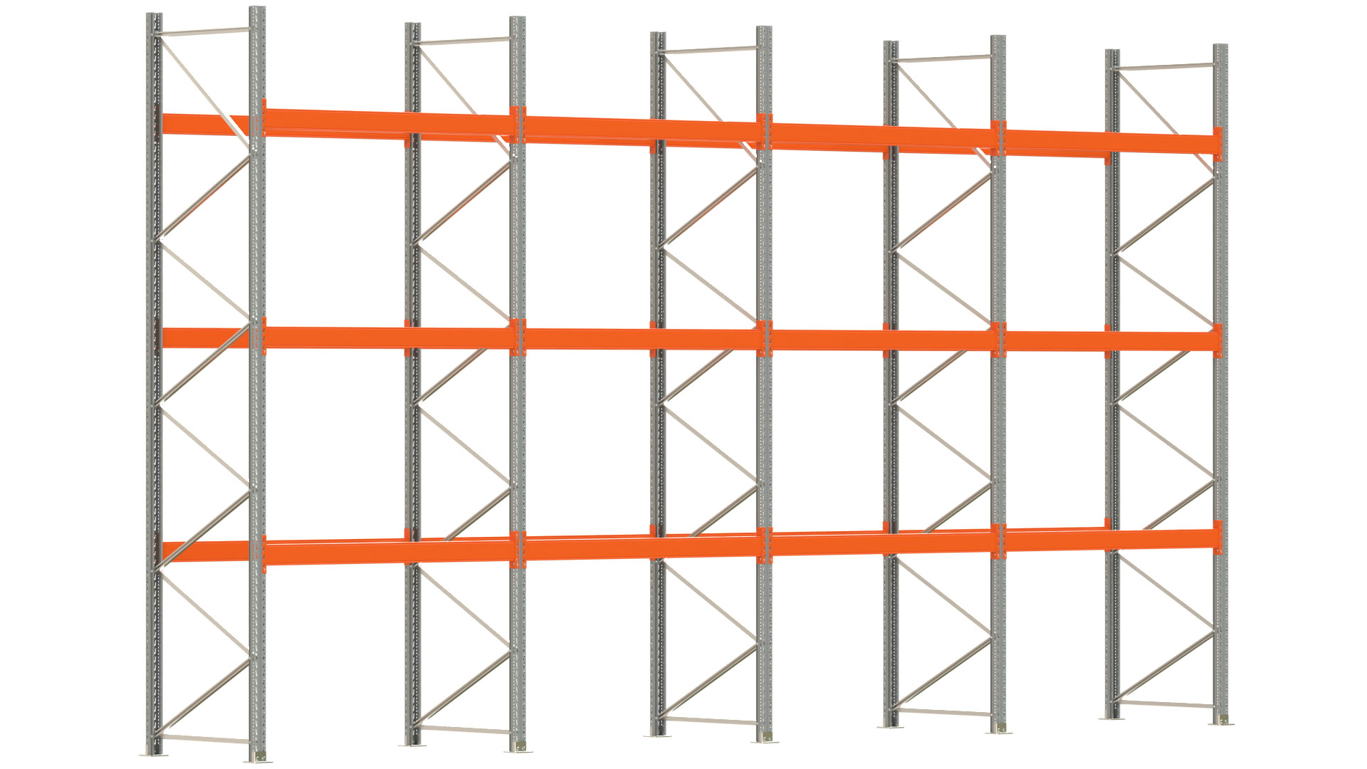 Palettenregal ARTUS - Breite 802,5 cm - Höhe 450 cm - Tiefe 110 cm - 3 Träger-Ebenen - max. Fachlast 3000 kg - 32 Palettenstellplätze