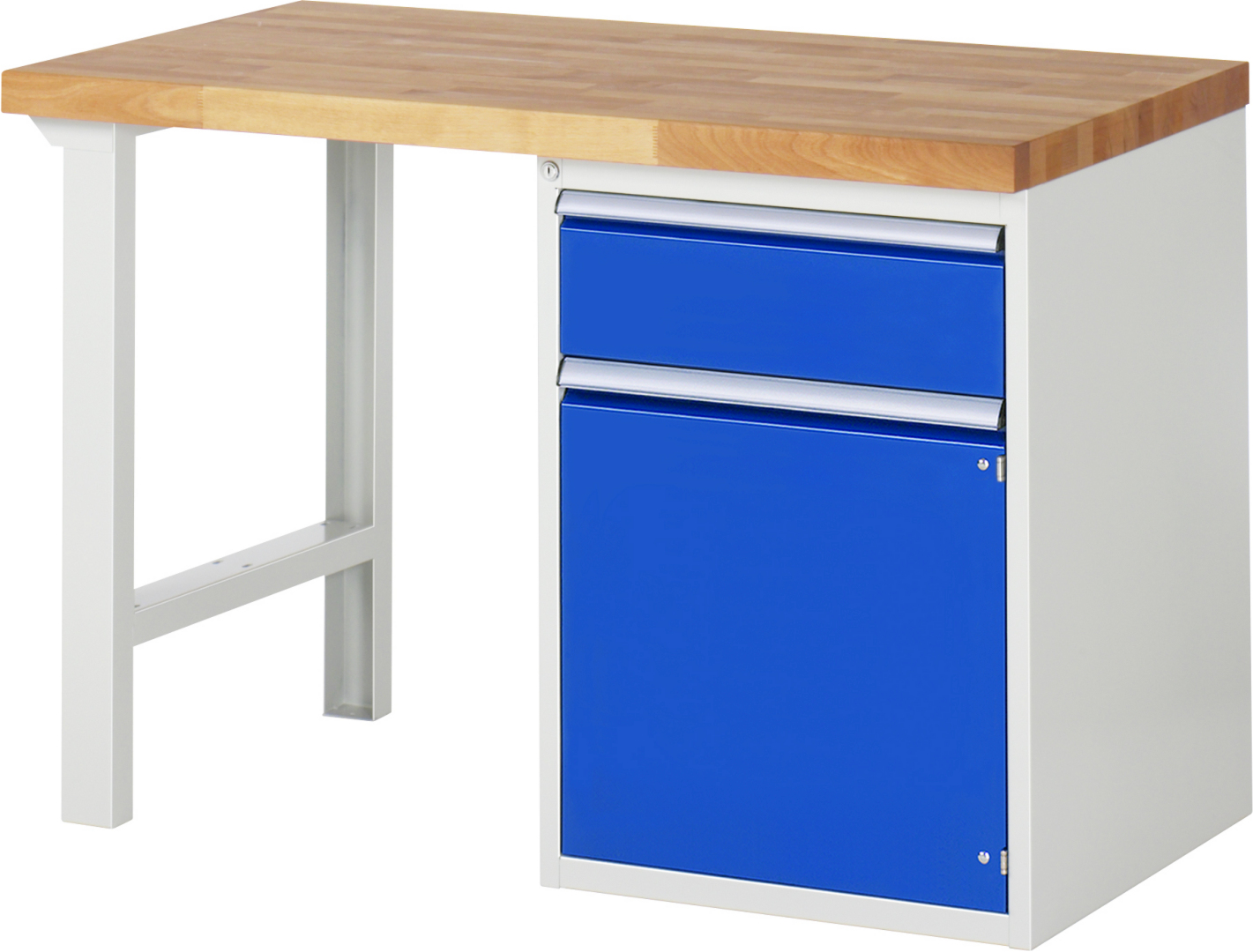 Werkbank Modell 7502 rot - schwarz, BxTxH 1250x700x840 mm,  Buche-Massiv Arbeitsplatte 40 mm,  1 Schublade mit  Vollauszug 100 % und  SoftClosing