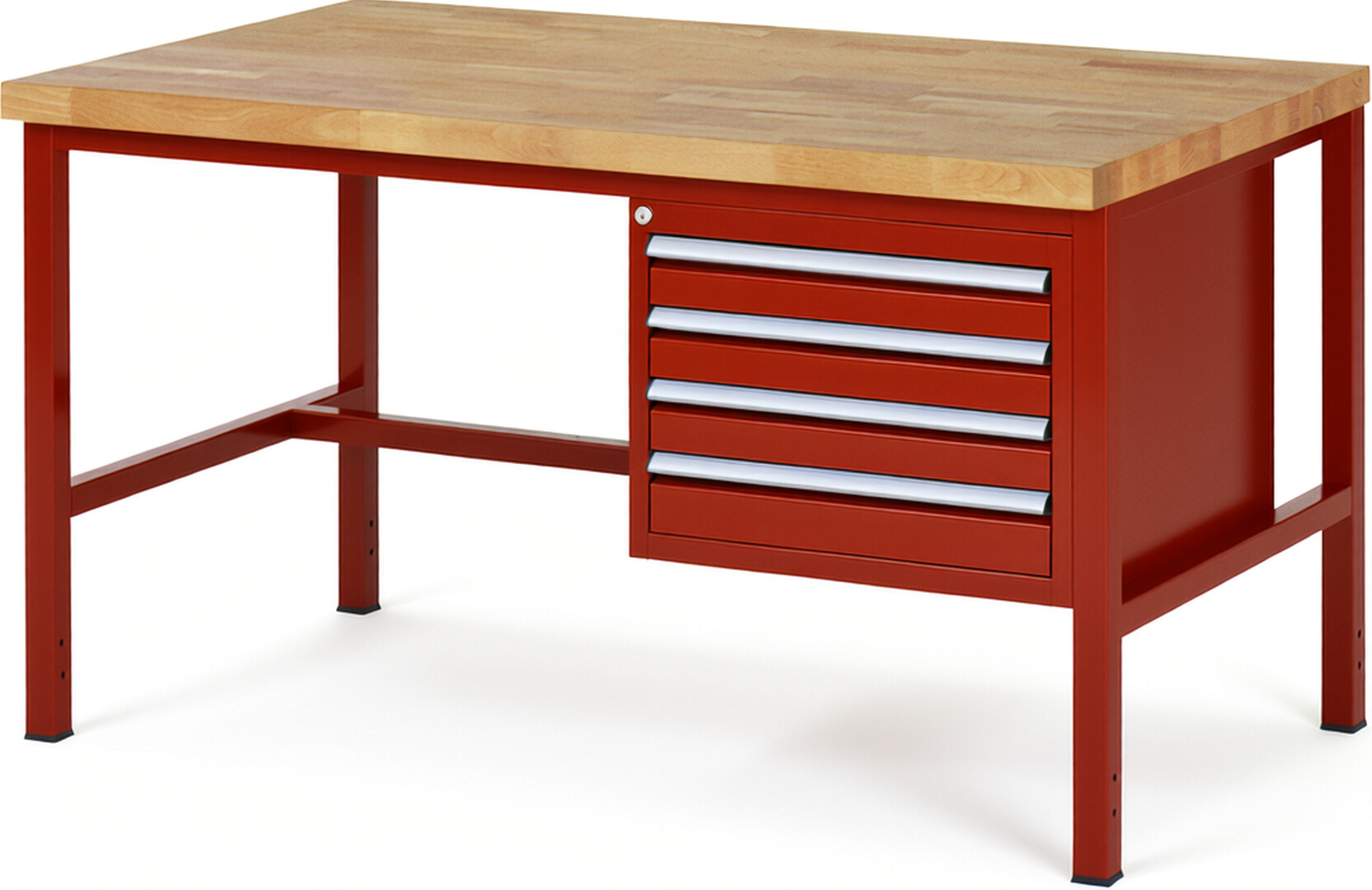 RAU Werkbank rot - Breite 150 cm - Tiefe 90 cm - Höhe 84 cm - Buche-Massiv Arbeitsplatte 40 mm