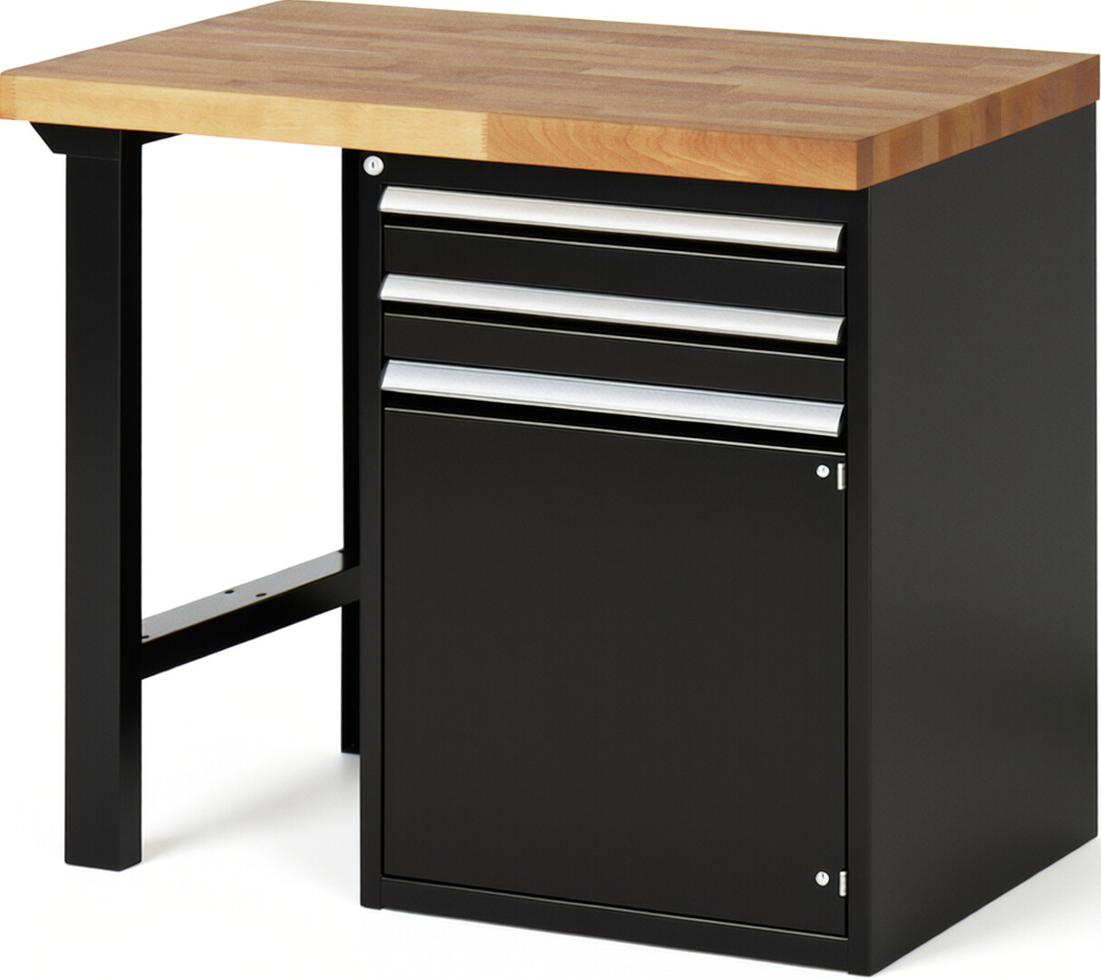 RAU Werkbank schwarz - Breite 100 cm - Tiefe 70 cm - Höhe 84 cm - Buche-Massiv Arbeitsplatte 40 mm