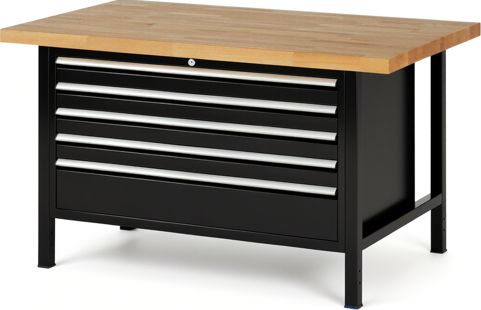 RAU Werkbank schwarz - Breite 150 cm - Tiefe 90 cm - Höhe 84 cm - Buche-Massiv Arbeitsplatte 40 mm