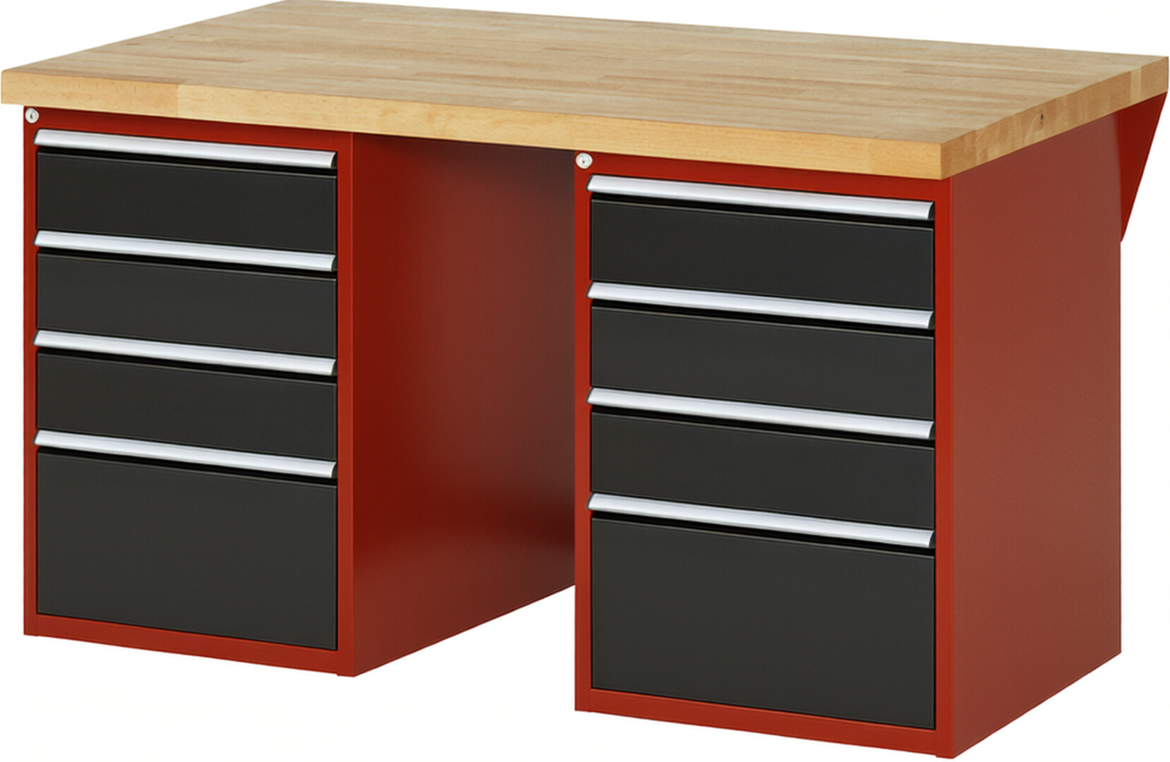 RAU Werkbank rot - schwarz - Breite 150 cm - Tiefe 90 cm - Höhe 84 cm - Buche-Massiv Arbeitsplatte 40 mm