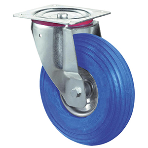 Transportgeräte-Lenkrolle, Polyurethan blau, Durchm. 260 mm, Traglast 160 kg, Rollenlager, Anschraubplatte, pannensicher