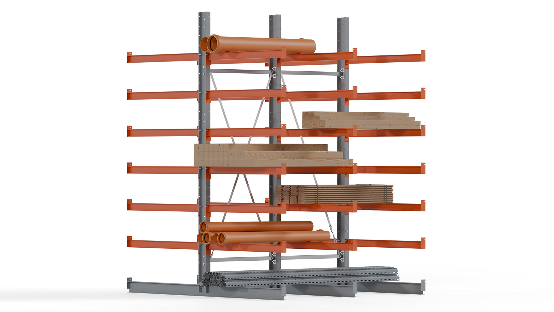 Kragarmregal KARL basic - lackiert - Breite: 200 cm - Höhe: 300 cm - Tiefe: 120 cm - Traglast je Kragarm: 370 kg - beidseitig