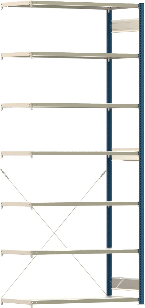 Fachbodenregal mit Tiefenriegel - 150 kg - (HxBxT) 3.000 x 1.285 x 600 mm - Anbauregal - Rahmen enzianblau - Böden verzinkt