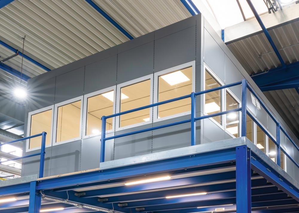 Akustik-Stellwand, BxTxH 3730x3230x3000 mm, ohne Tür, ohne Dach, RAL 7037 staubgrau