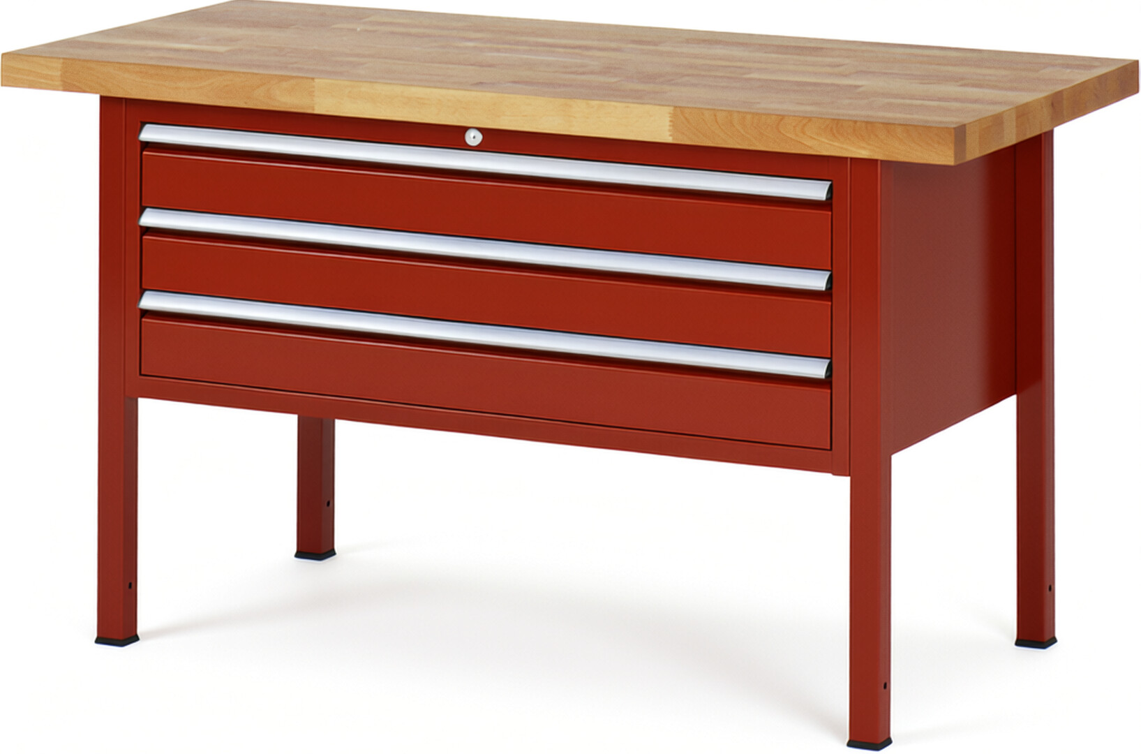 Werkbank Modell 8327 rot, BxTxH 1500x700x840-1040 mm,  Buche-Massiv Arbeitsplatte 40 mm,  3 Schubladen mit  Auszug 90 %