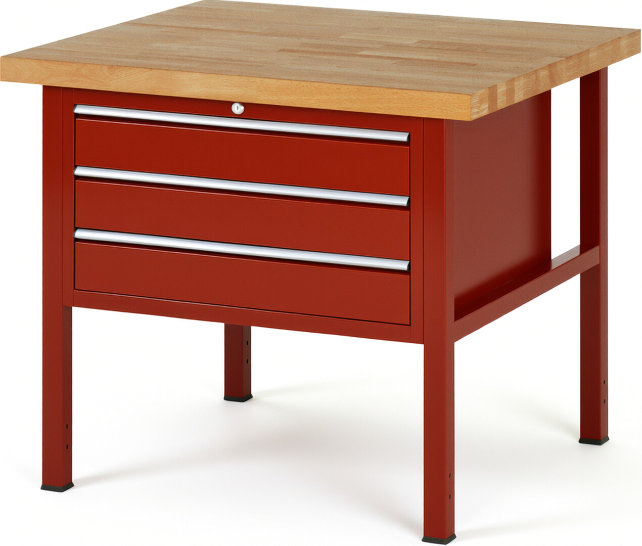Werkbank Modell 8227 rot, BxTxH 1000x900x840-1040 mm,  Buche-Massiv Arbeitsplatte 40 mm,  3 Schubladen mit  Auszug 90 %