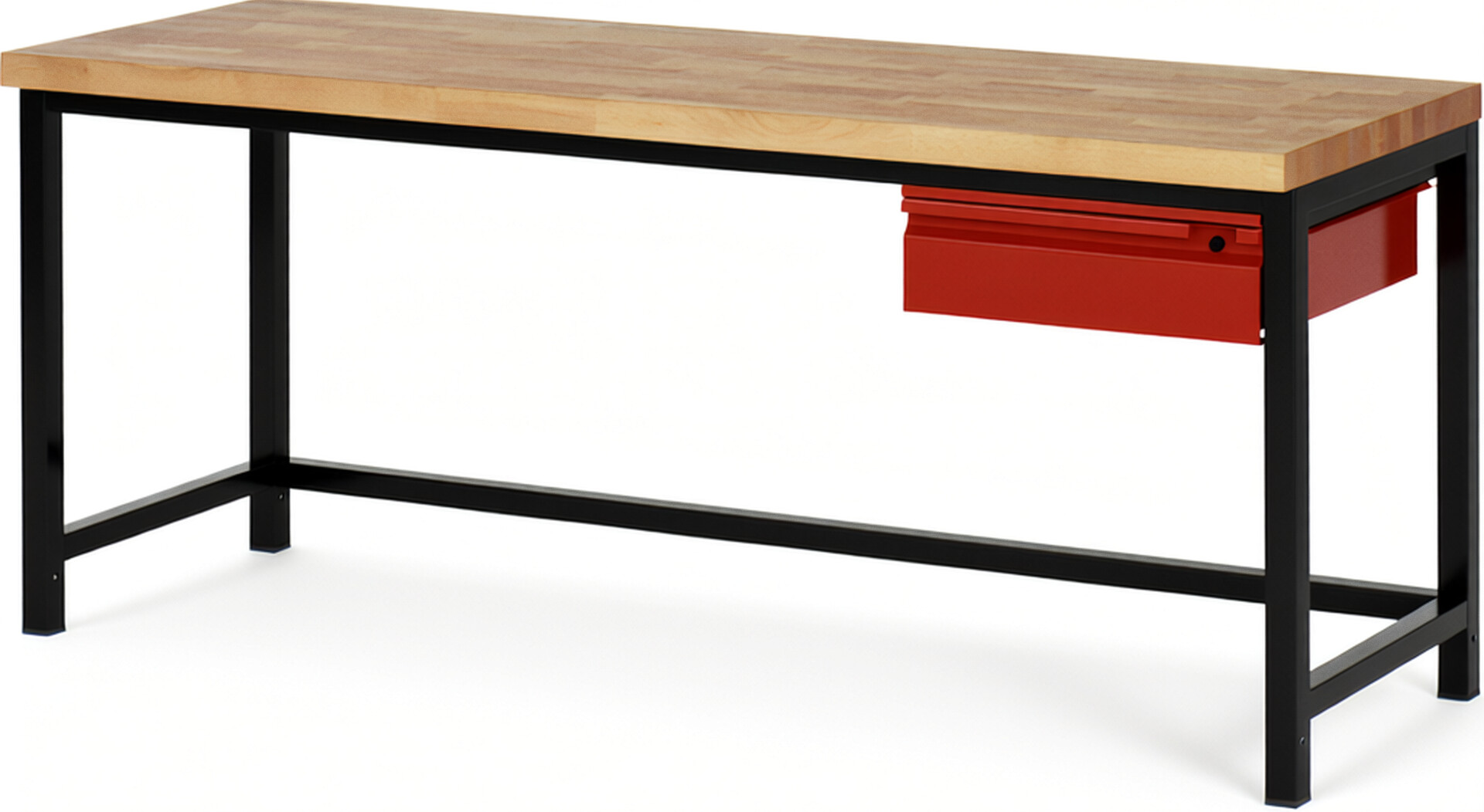 Werkbank schwarz - rot, Breite 200 cm, Tiefe 70 cm, Höhe 84 cm, 1 Schublade(n), Platte: Buche-Massiv-Arbeitsplatte