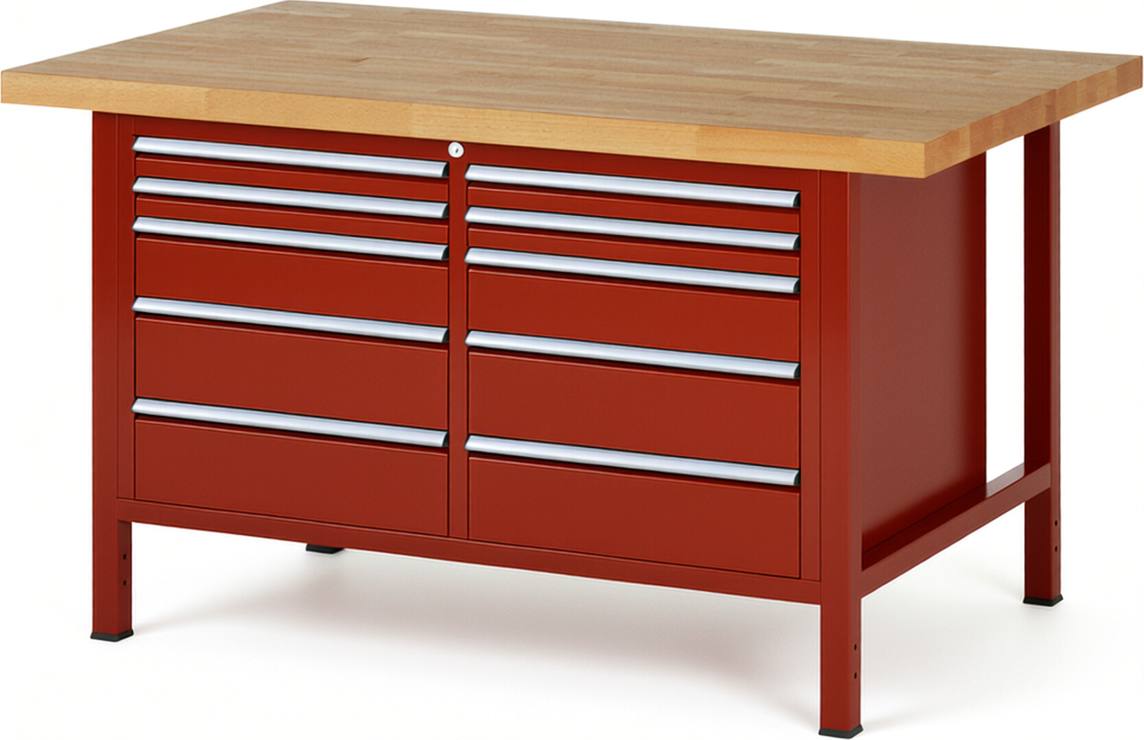 RAU Werkbank rot - Breite 150 cm - Tiefe 90 cm - Höhe 84 cm - Buche-Massiv Arbeitsplatte 40 mm