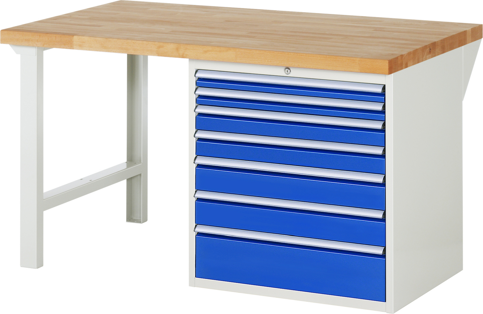 Werkbank Modell 7617 rot - schwarz, BxTxH 1500x900x890 mm,  Buche-Massiv Arbeitsplatte 40 mm,  7 Schubladen mit  Auszug 90 %