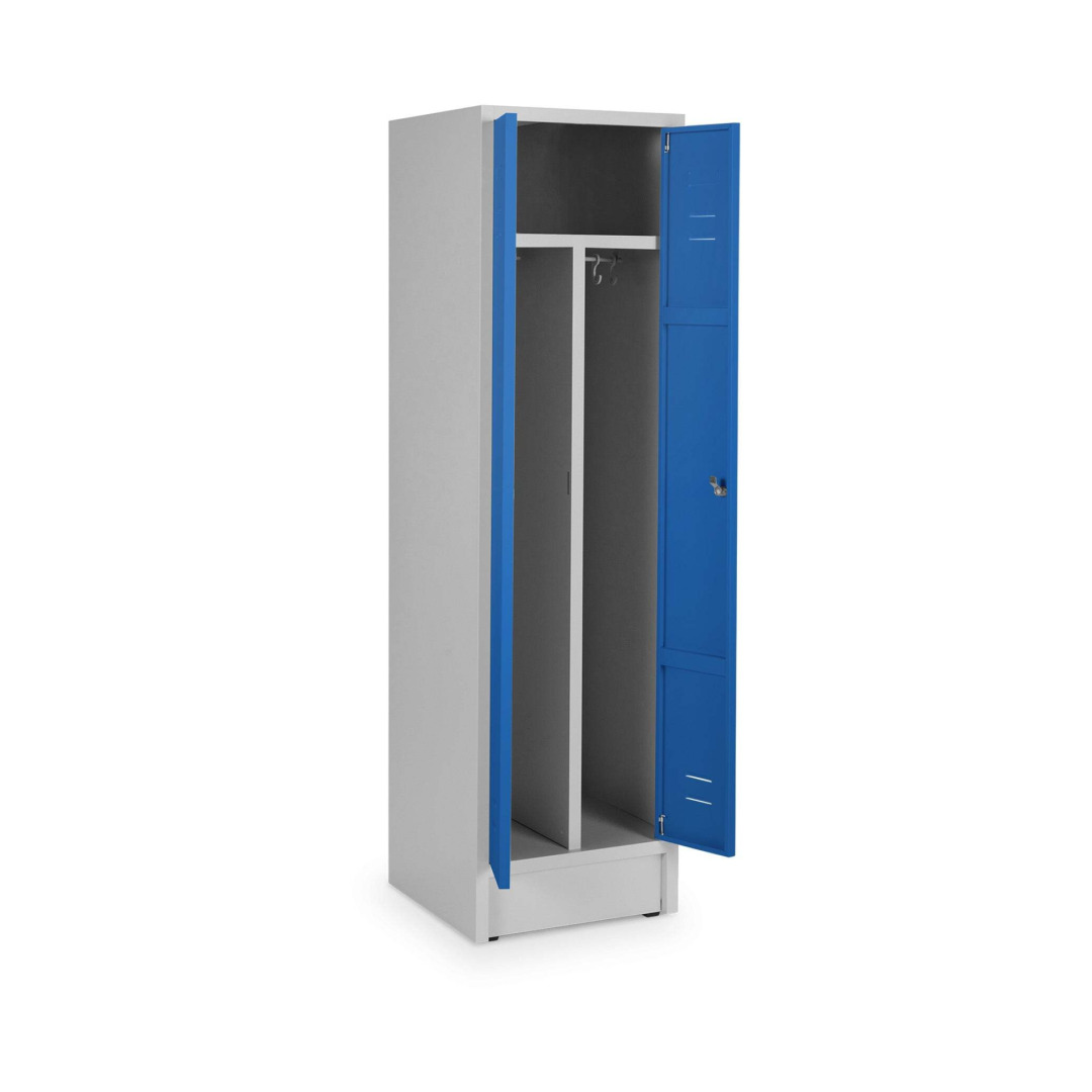 Doppelspind, SW-Trennung, 2 Abteile, Abteilbreite 25 cm, Höhe 180 cm, Breite 50 cm, RAL 7035 Lichtgrau / RAL 5010 Enzianblau