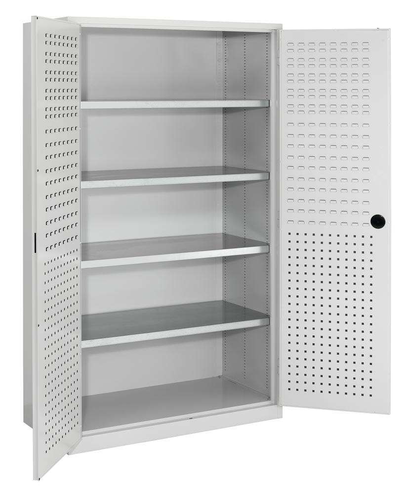 Materialschrank, Großraumschrank, BxTxH 1100x530x1950 mm, 10 Böden, RAL 7035 lichtgrau
