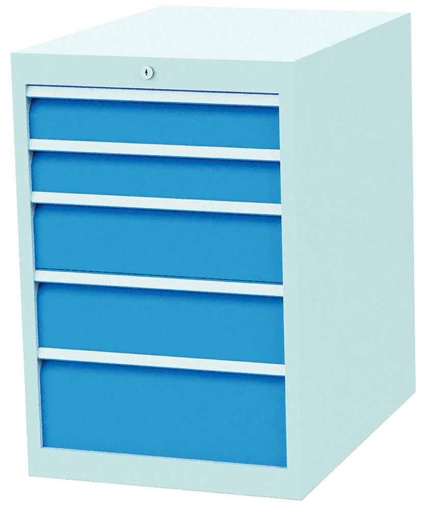 Schubladenschrank, 5 Schubladen: 2x100,2x150,1x200mm, Zylinderschloss, BxTxH555x736x819mm, RAL7035/5012