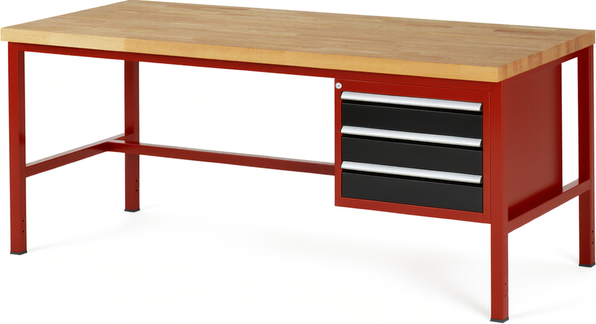 RAU Werkbank rot - schwarz - Breite 200 cm - Tiefe 90 cm - Höhe 104 cm - Buche-Massiv Arbeitsplatte 40 mm