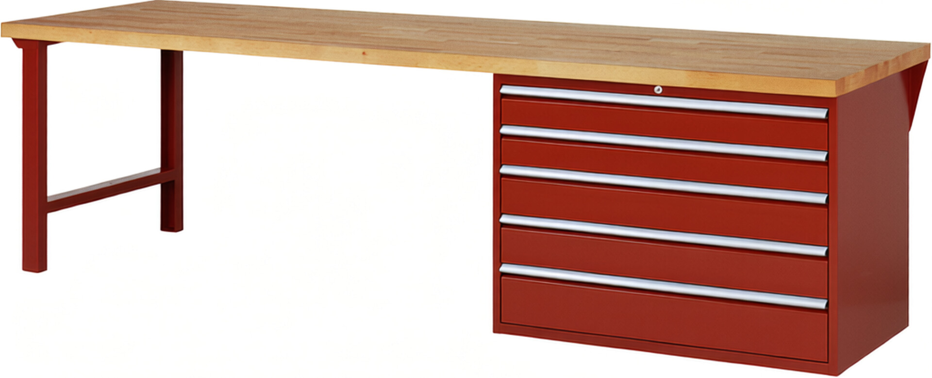 RAU Werkbank rot - Breite 300 cm - Tiefe 90 cm - Höhe 89 cm - Buche-Massiv Arbeitsplatte 40 mm