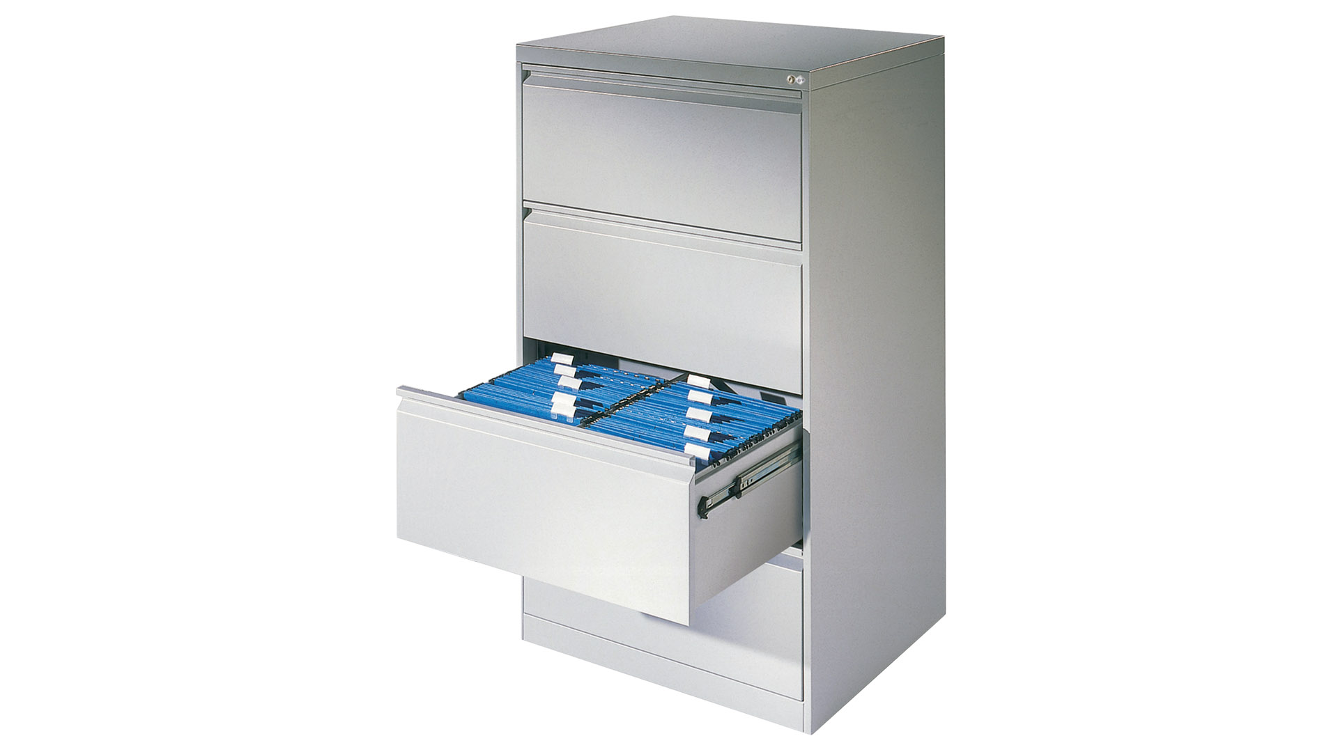 Hängeregisterschrank, Schubladenschrank, BxTxH 433x590x733 mm, einbahnig, 2 Schubladen, Griffleiste, RAL 9016 verkehrsweiß