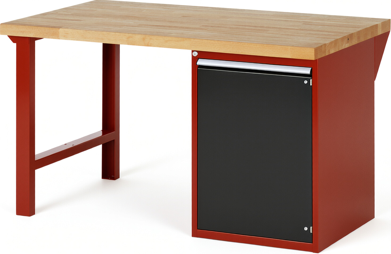 RAU Werkbank rot - schwarz - Breite 150 cm - Tiefe 90 cm - Höhe 89 cm - Buche-Massiv Arbeitsplatte 40 mm