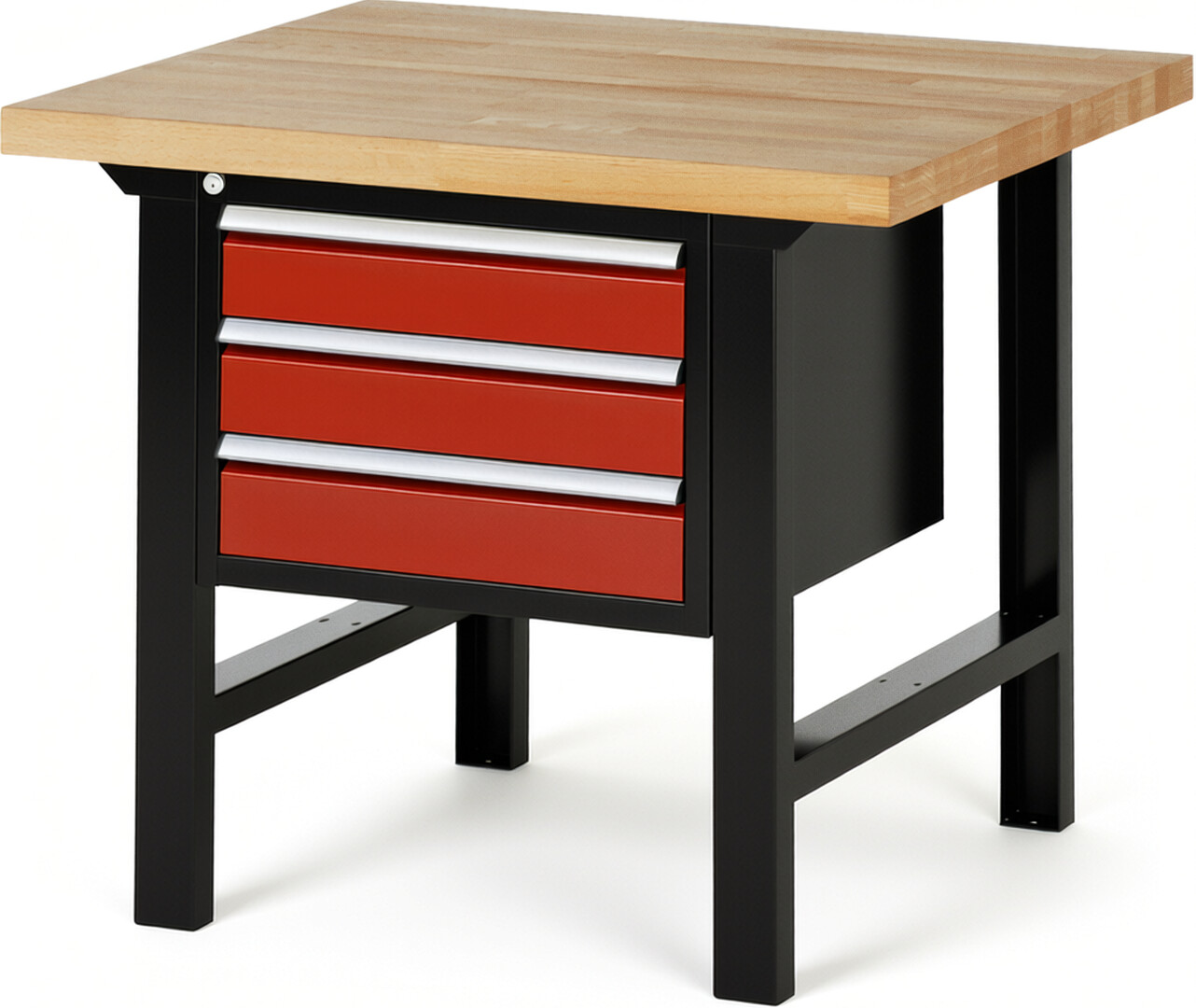 RAU Werkbank schwarz - rot - Breite 100 cm - Tiefe 90 cm - Höhe 84 cm - Buche-Massiv Arbeitsplatte 40 mm