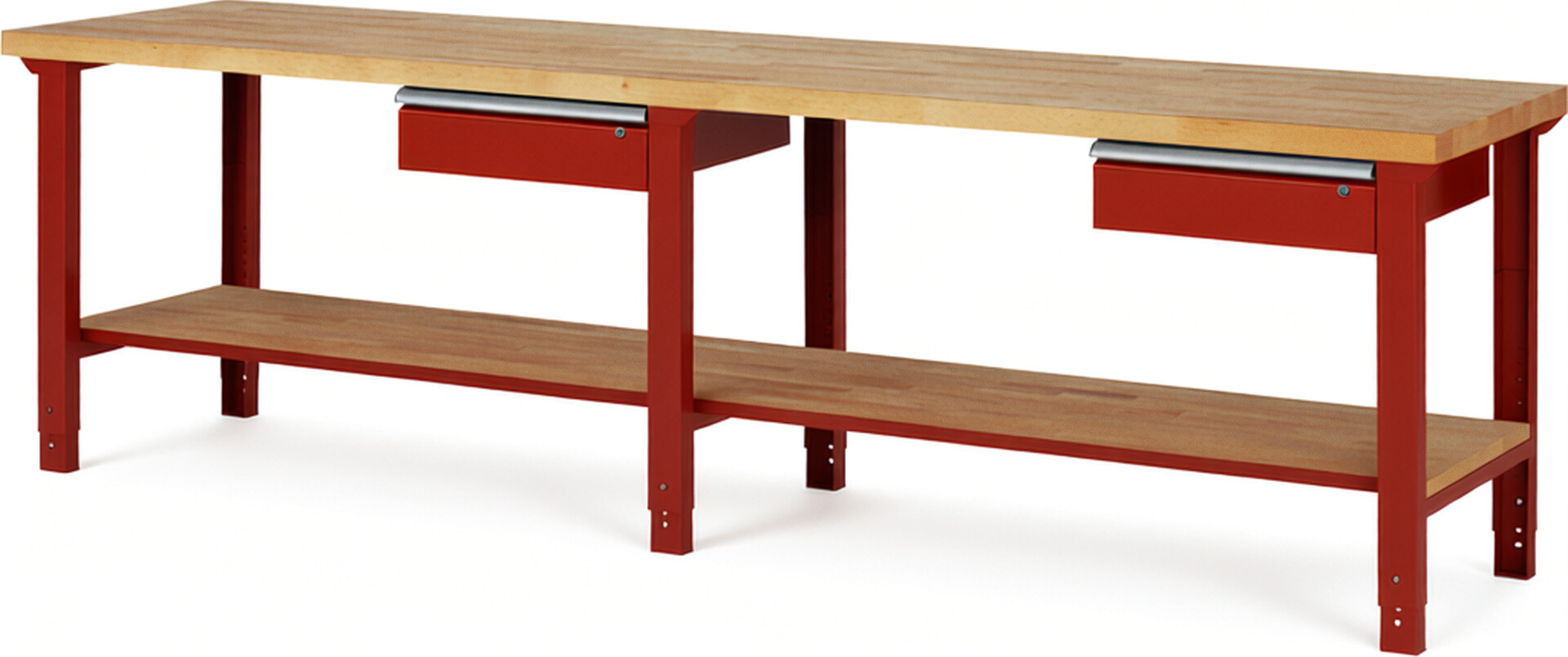 RAU Werkbank rot - Breite 300 cm - Tiefe 70 cm - Höhe 114 cm - Buche-Massiv Arbeitsplatte 40 mm