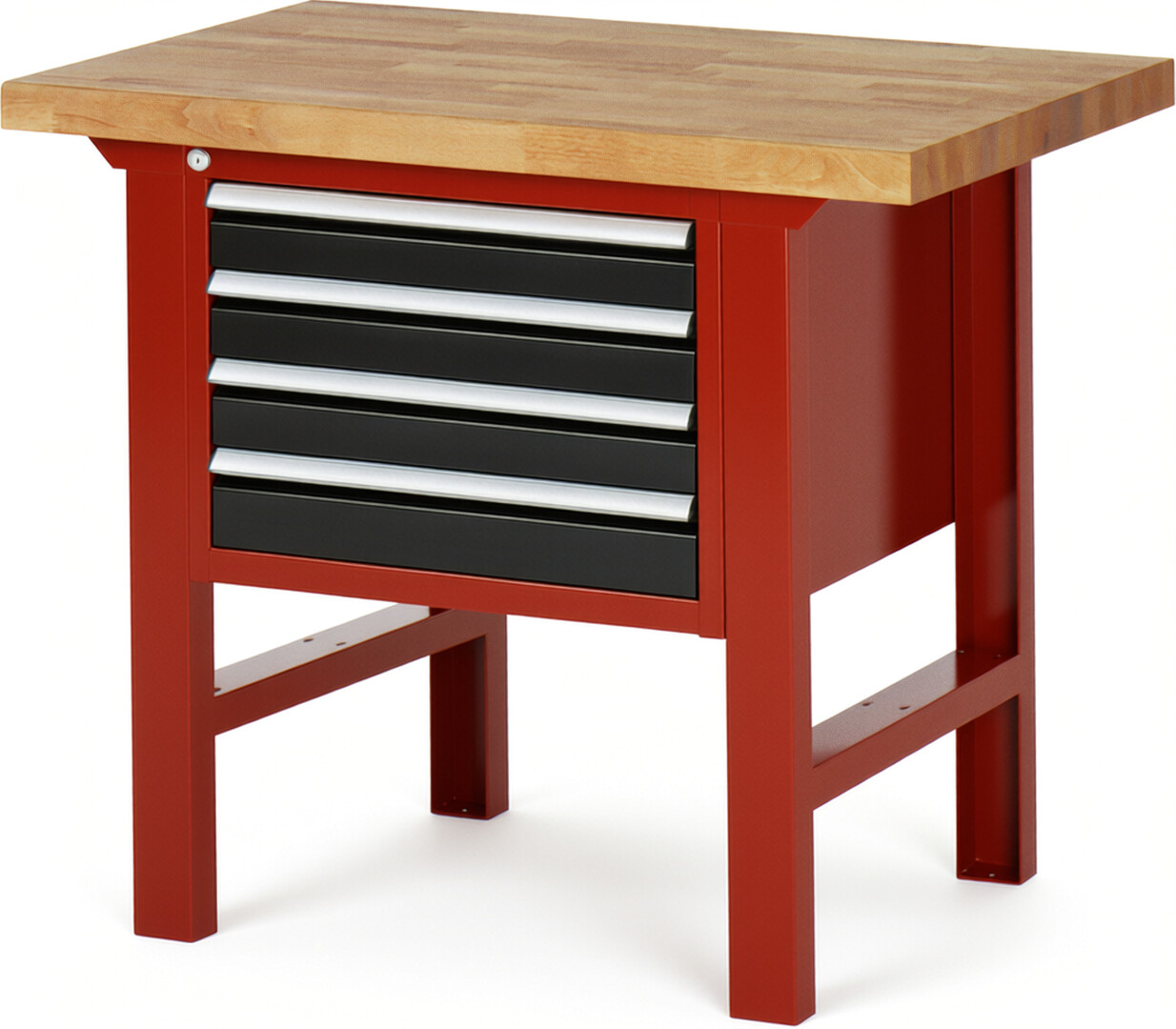 Werkbank Modell 7133 rot - schwarz, BxTxH 1000x700x840 mm,  Buche-Massiv Arbeitsplatte 40 mm,  4 Schubladen mit  Vollauszug 100 % und  SoftClosing