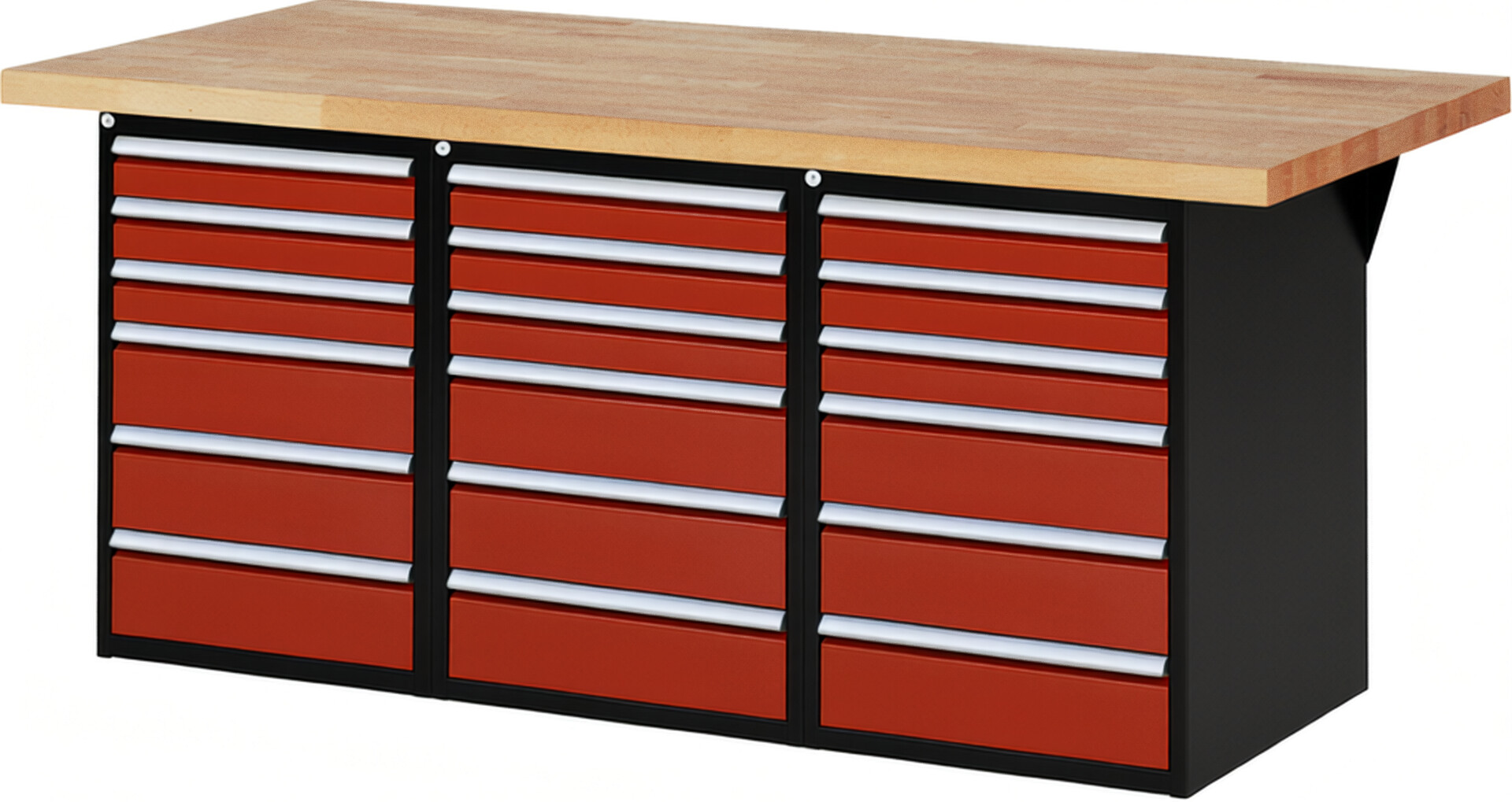 RAU Werkbank schwarz - rot - Breite 200 cm - Tiefe 90 cm - Höhe 84 cm - Buche-Massiv Arbeitsplatte 40 mm