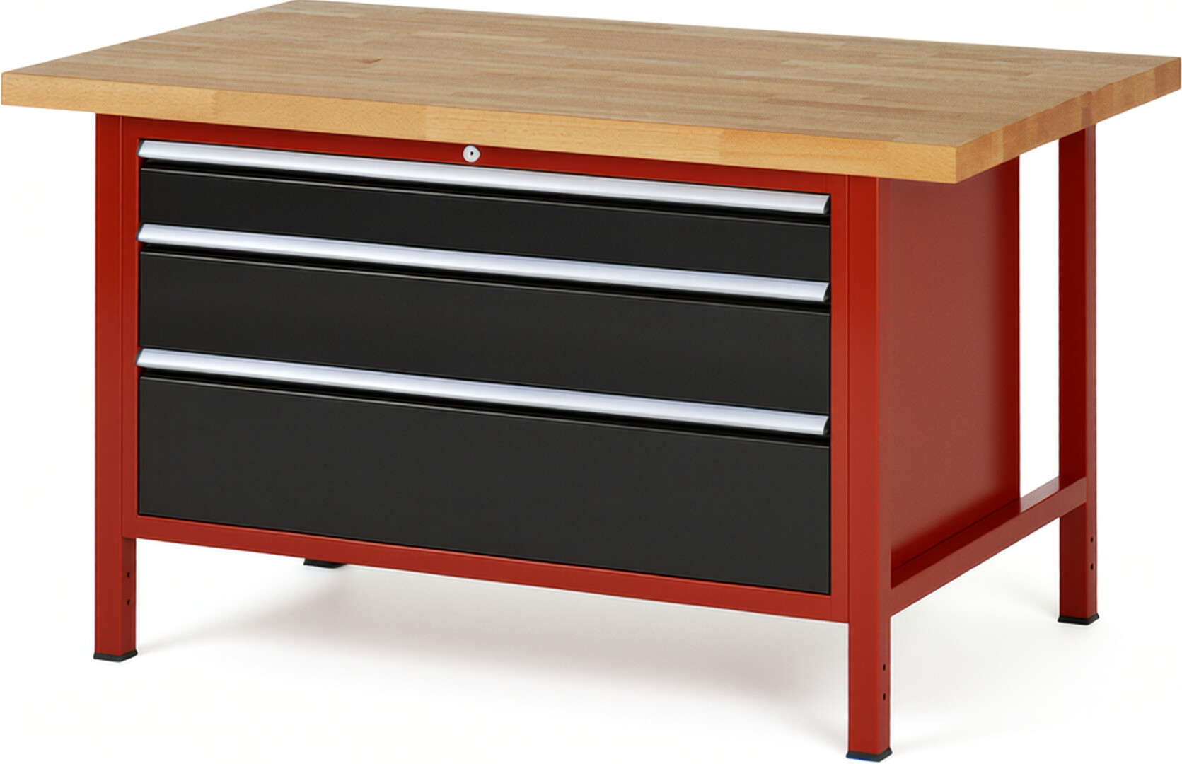 RAU Werkbank rot - schwarz - Breite 150 cm - Tiefe 90 cm - Höhe 84 cm - Buche-Massiv Arbeitsplatte 40 mm