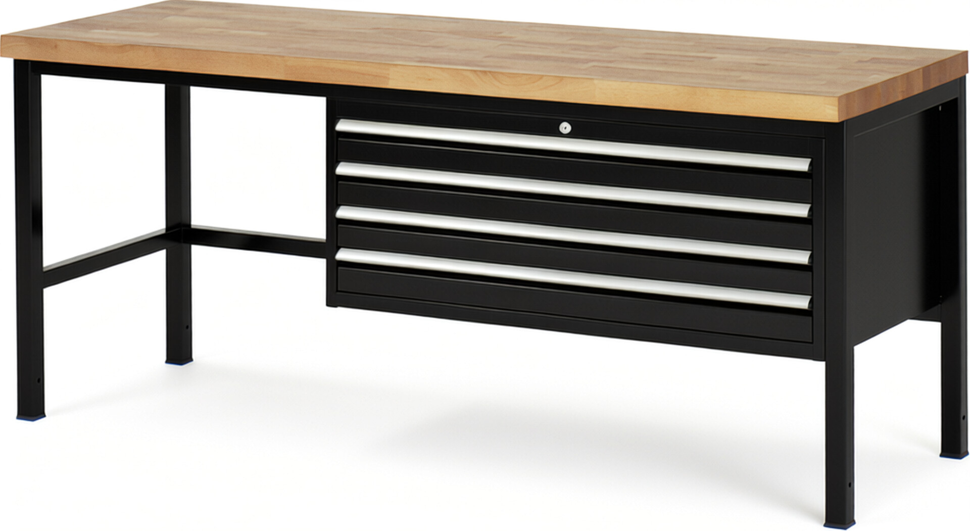 Werkbank Modell 8333 schwarz, BxTxH 2000x700x840 mm,  Buche-Massiv Arbeitsplatte 40 mm,  4 Schubladen mit  Auszug 90 %