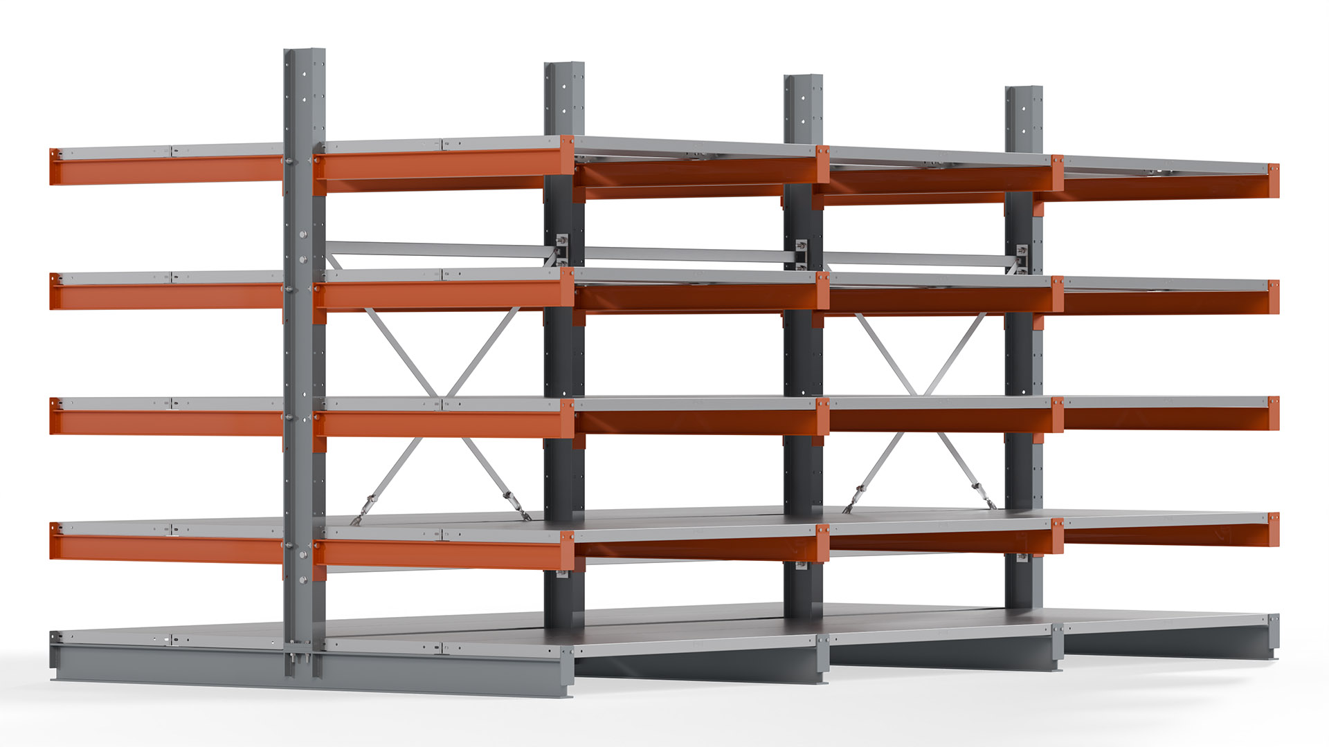 Kragarmregal KARL basic - lackiert - Breite: 384 cm - Höhe: 200 cm - Tiefe: 100 cm - Traglast je Kragarm: 450 kg - beidseitig