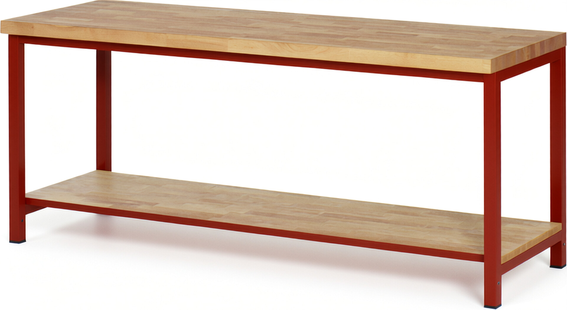 RAU Werkbank rot - Breite 200 cm - Tiefe 70 cm - Höhe 104 cm - Buche-Massiv Arbeitsplatte 40 mm
