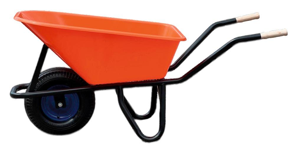 Schubkarre 100 Liter, Mulde Kunststoff, Orange, 6-lagiges Rad