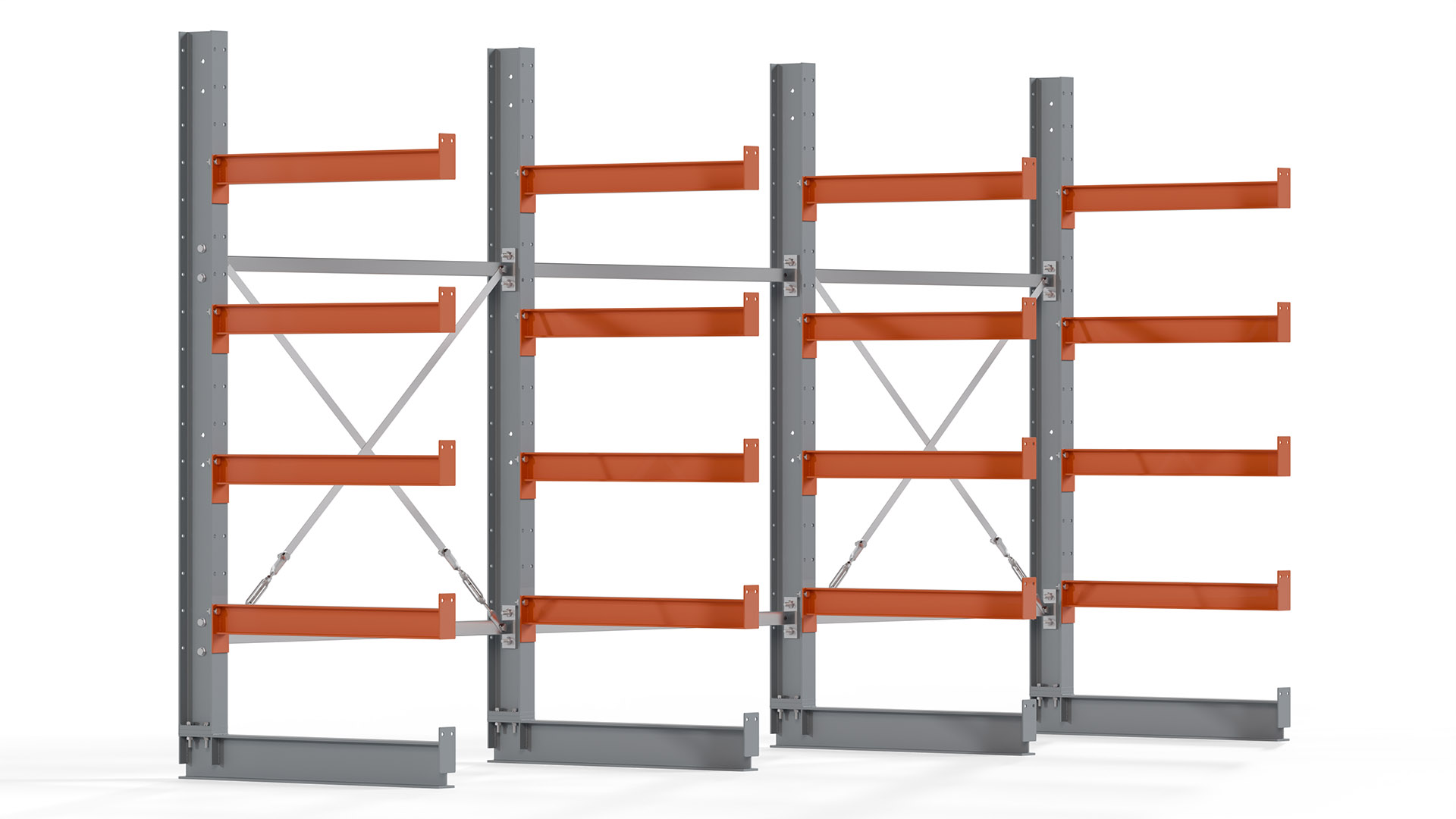 Kragarmregal KARL basic - lackiert - Breite: 384 cm - Höhe: 200 cm - Tiefe: 80 cm - Traglast je Kragarm: 550 kg - einseitig