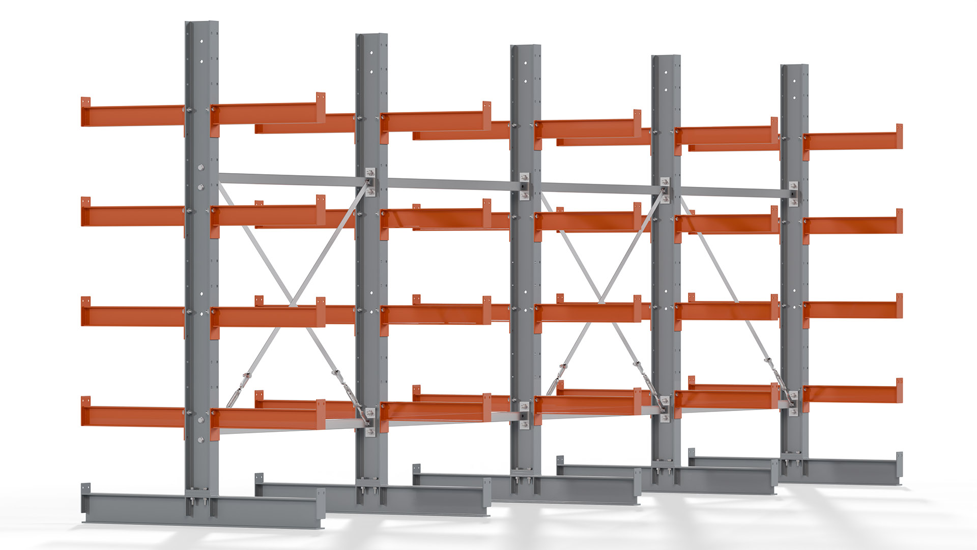 Kragarmregal KARL basic - lackiert - Breite: 512 cm - Höhe: 200 cm - Tiefe: 50 cm - Traglast je Kragarm: 870 kg - beidseitig