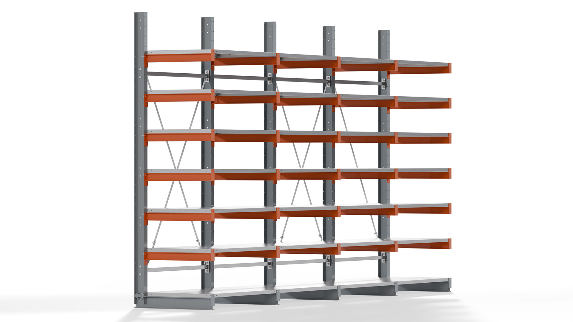 Kragarmregal KARL basic - lackiert - Breite: 512 cm - Höhe: 300 cm - Tiefe: 80 cm - Traglast je Kragarm: 550 kg - einseitig