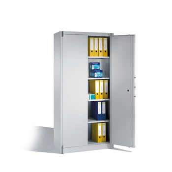 Aktenschrank, Büroschrank, Feuerschutzklasse A1, DIN 4102, 4 Fachböden, Korpus lichtgrau, Türen schwarzgrau, 1.950 x 930 x 500 mm (HxBxT)