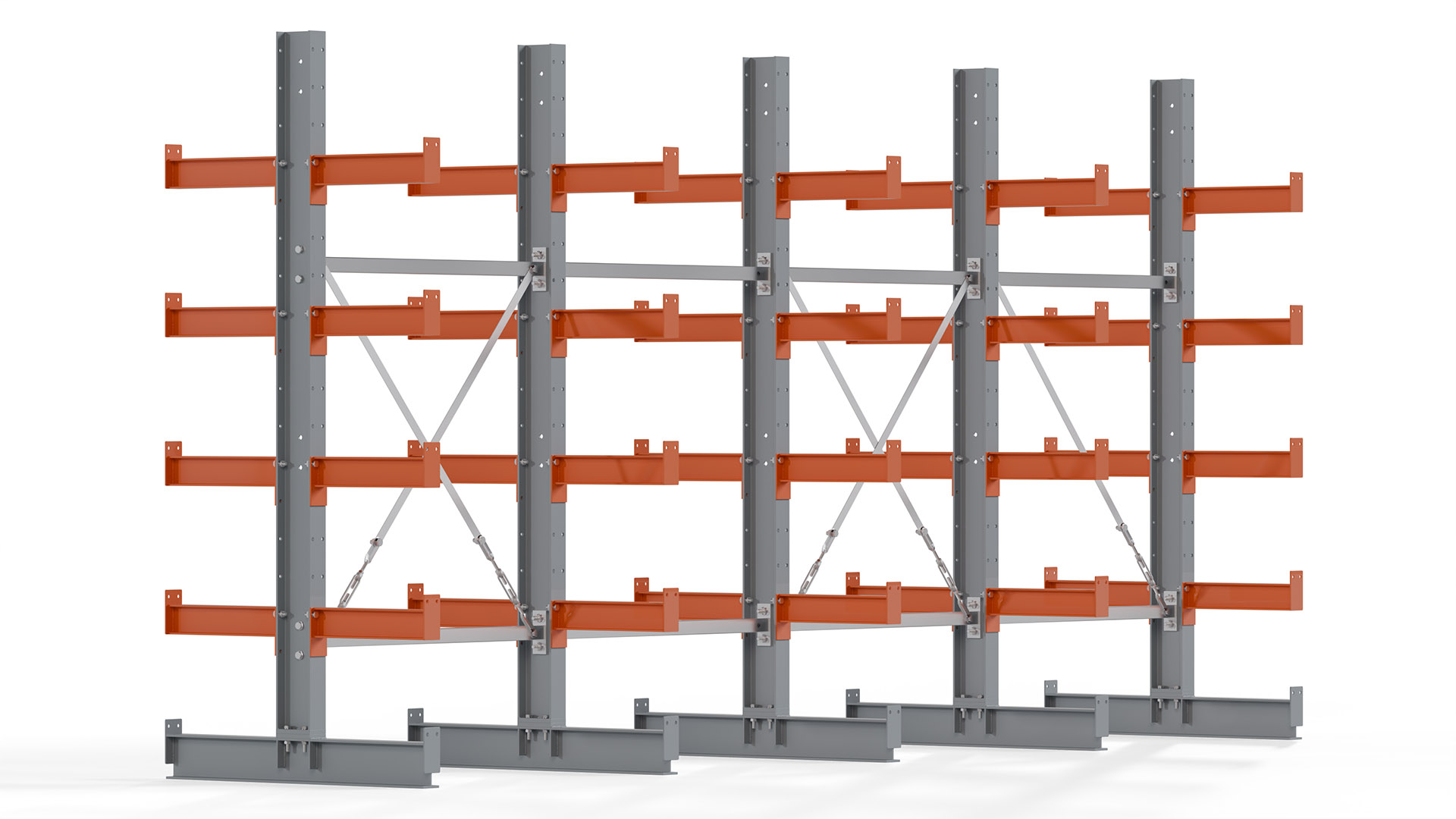 Kragarmregal KARL basic - lackiert - Breite: 400 cm - Höhe: 200 cm - Tiefe: 40 cm - Traglast je Kragarm: 1100 kg - beidseitig