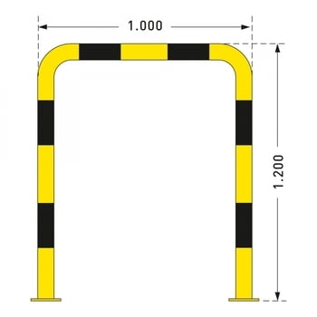 Rammschutz-Bügel Indoor, Anfahrschutz aus Gütestahl, hochbelastbar, 1.200 mm Höhe, 1.000 mm Breite, gelb kunststoffbeschichtet