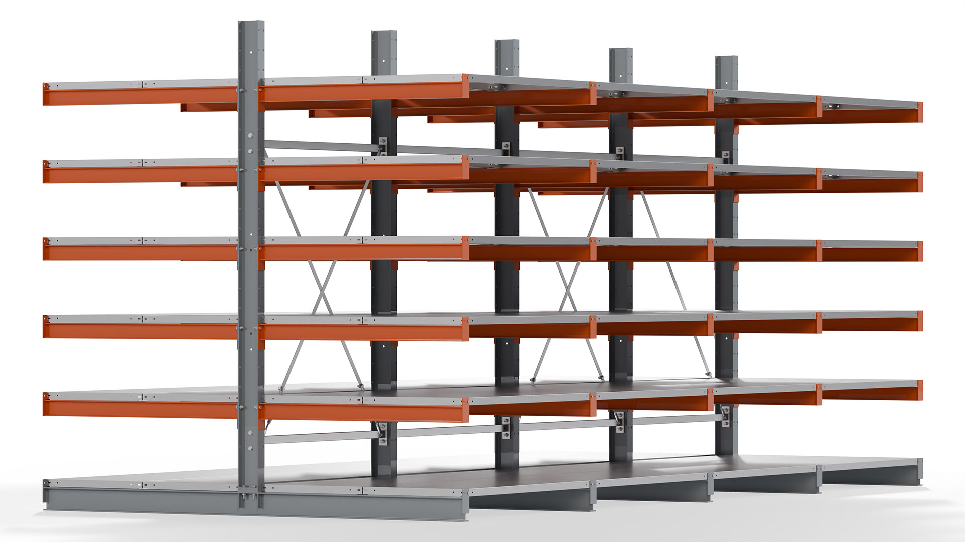 Kragarmregal KARL basic - lackiert - Breite: 512 cm - Höhe: 250 cm - Tiefe: 120 cm - Traglast je Kragarm: 370 kg - beidseitig