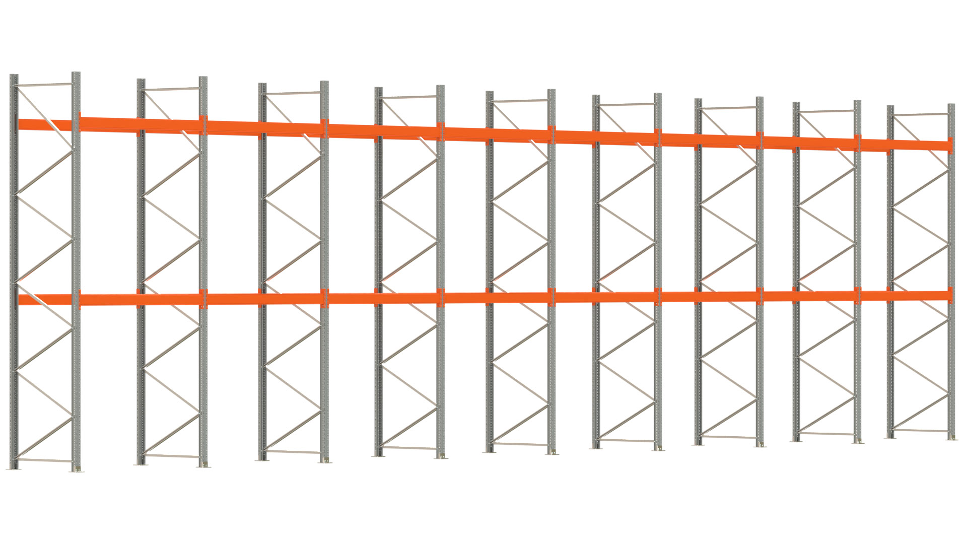Palettenregal ARTUS - Breite 1596,5 cm - Höhe 450 cm - Tiefe 110 cm - Fachlast 3000 kg - 48 Palettenstellplätze