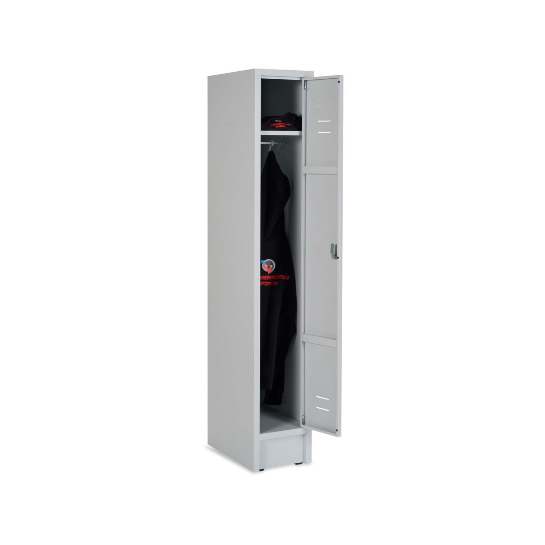 Kleiderspind, 1 Abteil, Abteilbreite 300 mm, Höhe 180 cm, Breite 60 cm, RAL 7035 Lichtgrau