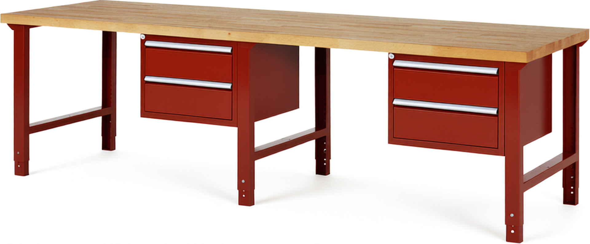 RAU Werkbank rot - Breite 300 cm - Tiefe 90 cm - Höhe 114 cm - Buche-Massiv Arbeitsplatte 40 mm